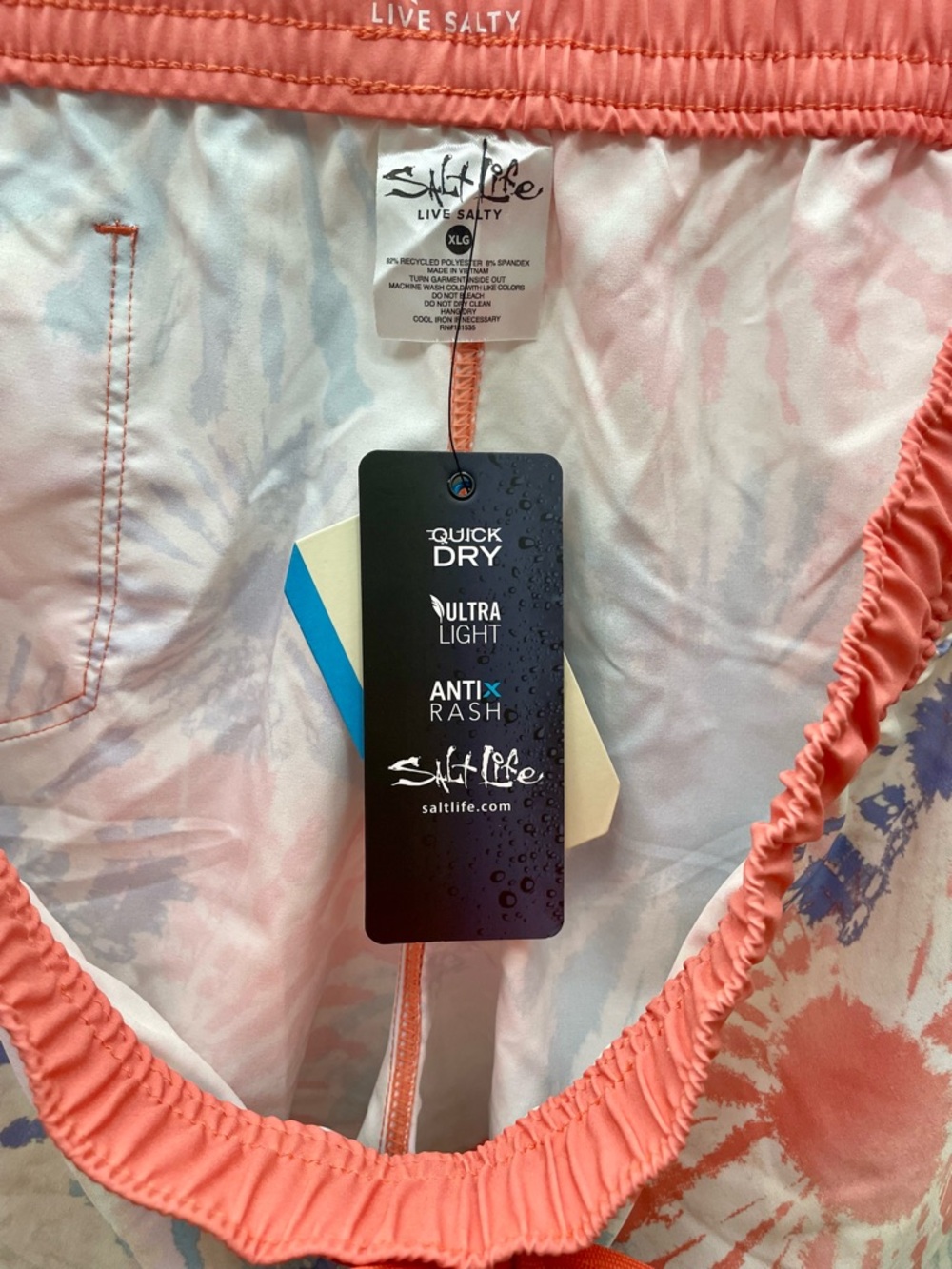 Salt Life Coral Tie-Dye Junior/Women's Athletic Unlined Swim Shorts - Picture 7 of 7